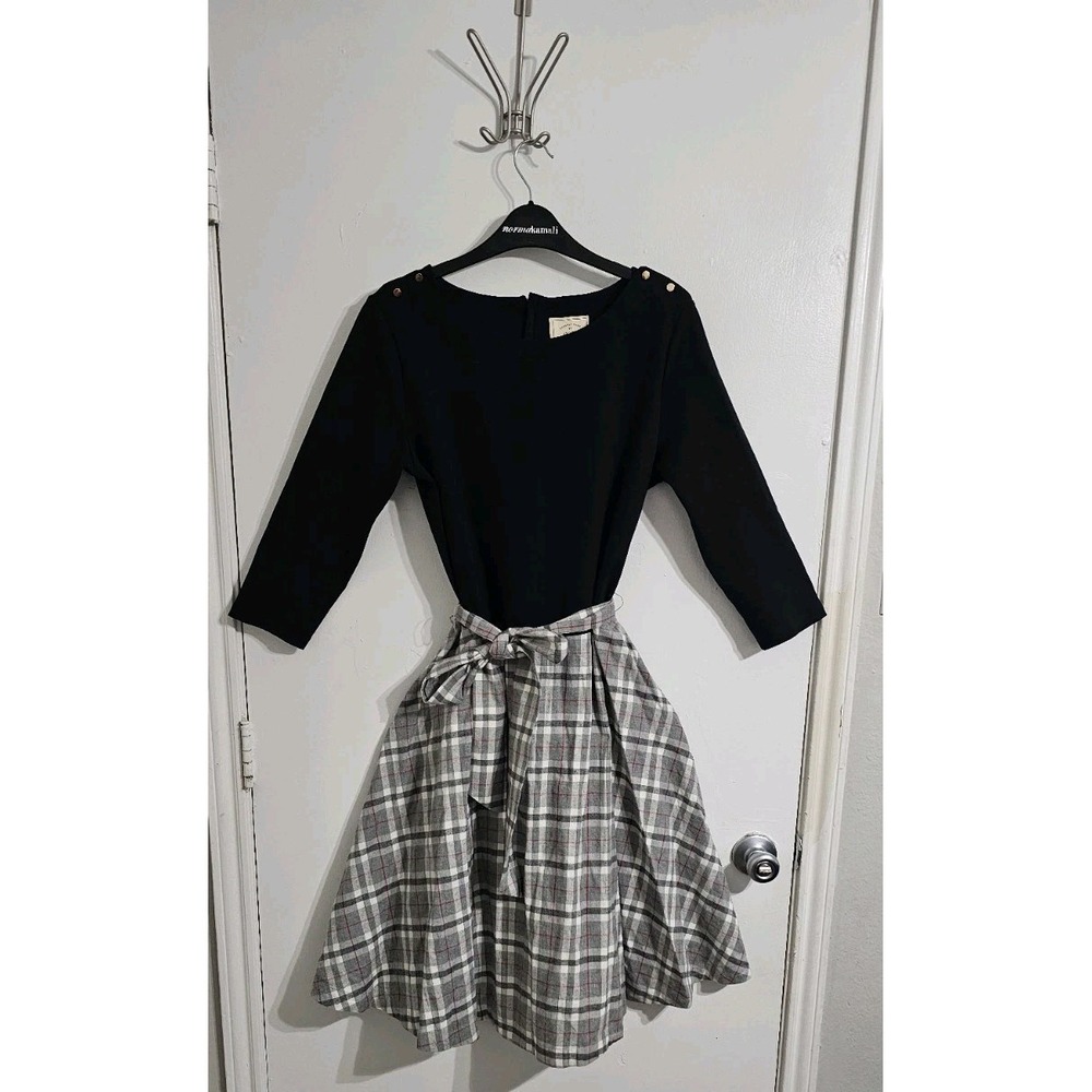 Hope & Henry French Skater‎ Dress Size 12 Multicolor Plaid Preppy Gold Buttons